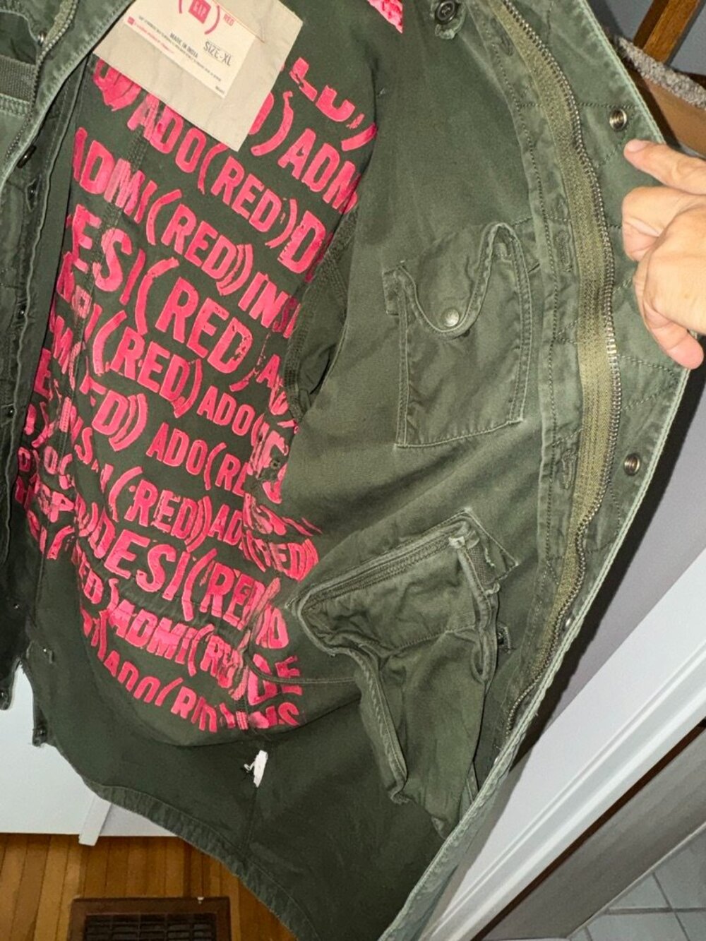 Vintage Gap (PRODUCT)RED Military Parka Jacket Olive Green Men’s XL Hooded Overs - Picture 3 of 4